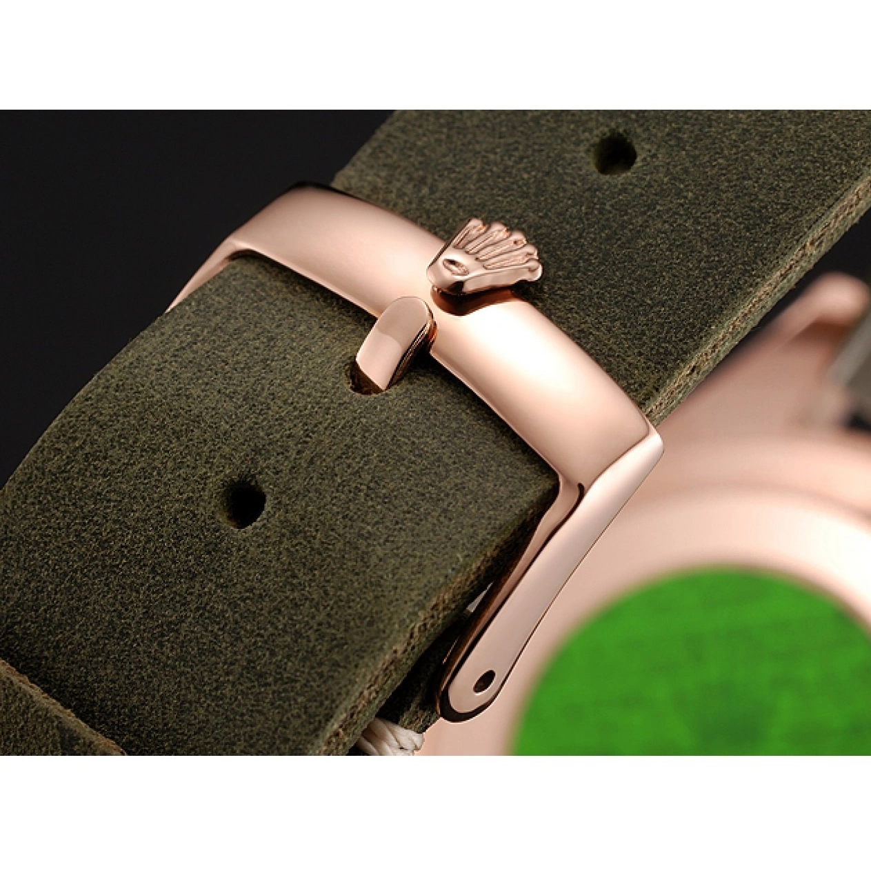 Aaa replica watch Bezel Rose Dial Rolex Black Leather Gold 1453862 Green Bracelet Green Master Case Yacht 0721